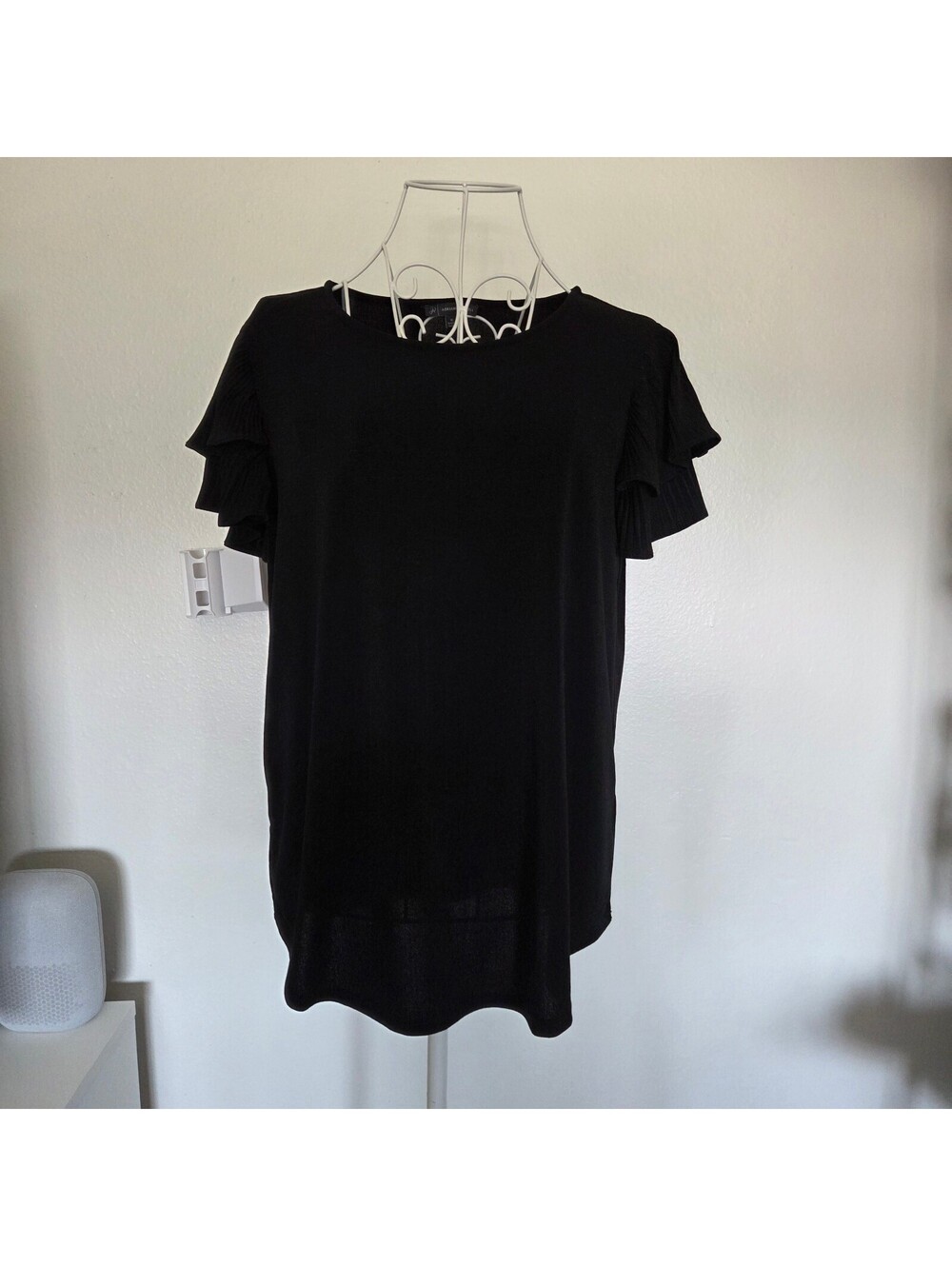 Adrianna Papell Black Ruffle Sleeve Top Size M